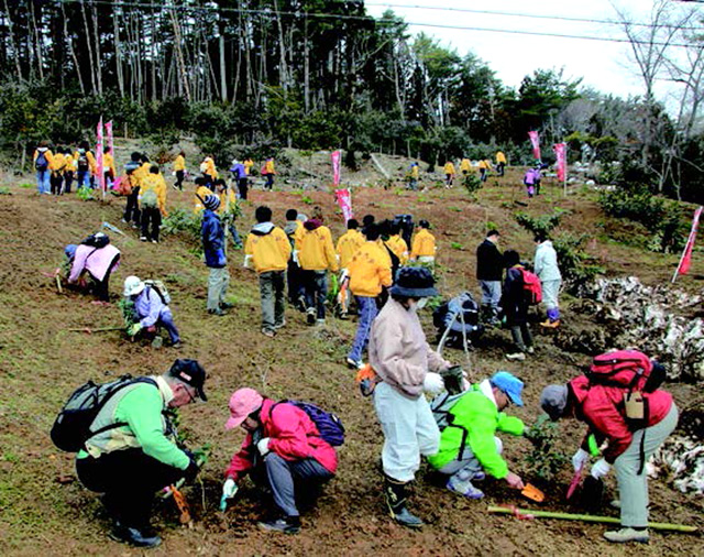 宮城県ウオーキング協会の協力もあり、植樹式ではウオーキングイベントも開催。約380人のボランティアの方が参加しました。